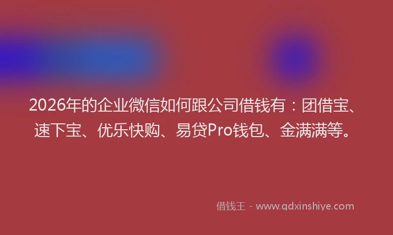2026年的企业微信如何跟公司借钱有：团借宝、速下宝、优乐快购、易贷Pro钱包、金满满等。