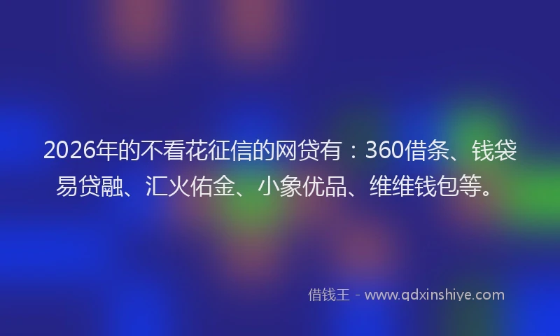 2026年的不看花征信的网贷有：360借条、钱袋易贷融、汇火佑金、小象优品、维维钱包等。