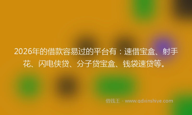 2026年的借款容易过的平台有：速借宝盒、射手花、闪电侠贷、分子贷宝盒、钱袋速贷等。