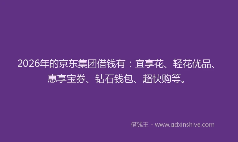 2026年的京东集团借钱有：宜享花、轻花优品、惠享宝券、钻石钱包、超快购等。