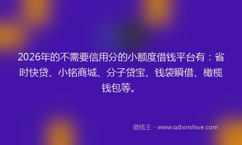 2026年的不需要信用分的小额度借钱平台有:省时快贷、小铭商城、分子贷宝、钱袋瞬借、橄榄钱包等。