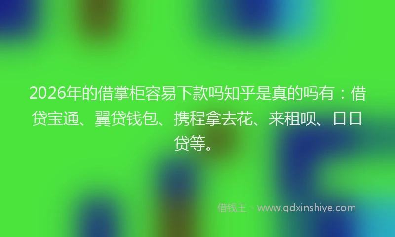 2026年的借掌柜容易下款吗知乎是真的吗有：借贷宝通、翼贷钱包、携程拿去花、来租呗、日日贷等。