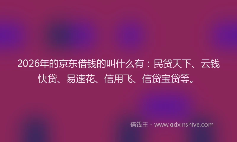2026年的京东借钱的叫什么有:民贷天下、云钱快贷、易速花、信用飞、信贷宝贷等。