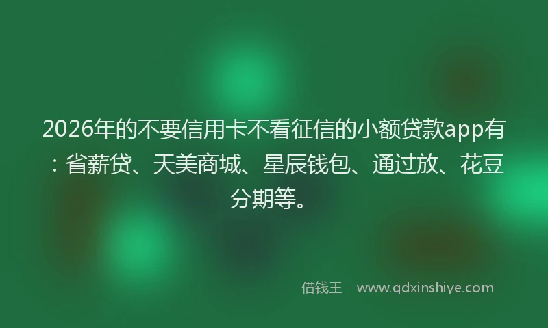 2026年的不要信用卡不看征信的小额贷款app有：省薪贷、天美商城、星辰钱包、通过放、花豆分期等。