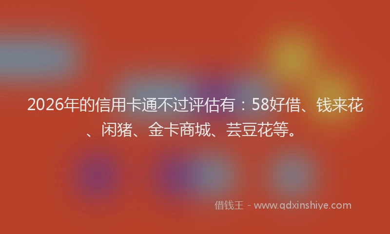 2026年的信用卡通不过评估有:58好借、钱来花、闲猪、金卡商城、芸豆花等。