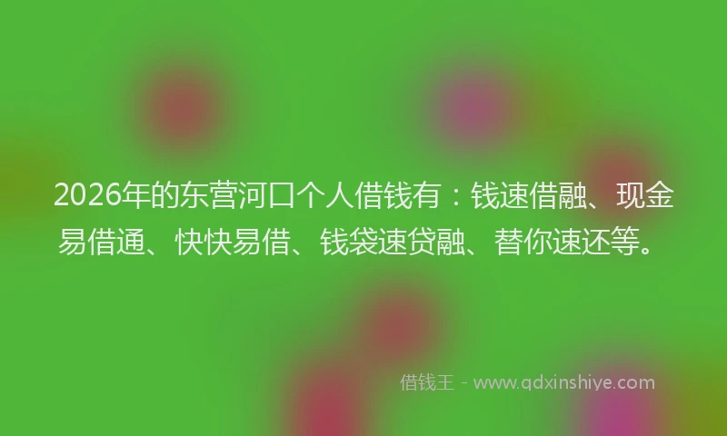2026年的东营河口个人借钱有：钱速借融、现金易借通、快快易借、钱袋速贷融、替你速还等。