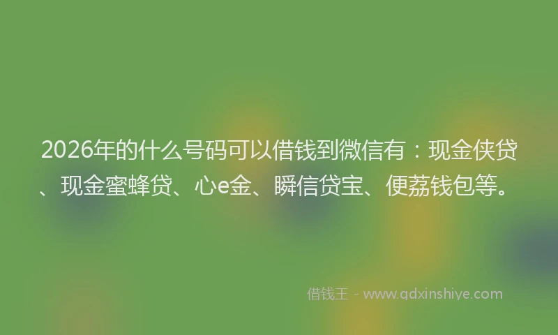 2026年的什么号码可以借钱到微信有:现金侠贷、现金蜜蜂贷、心e金、瞬信贷宝、便荔钱包等。