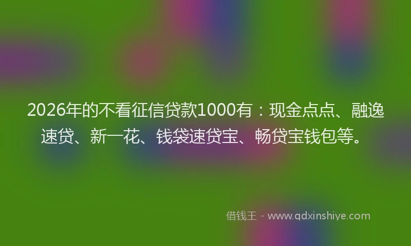 2026年的不看征信贷款1000有:现金点点、融逸速贷、新一花、钱袋速贷宝、畅贷宝钱包等。