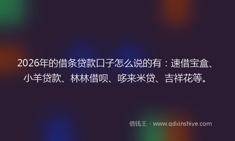 2026年的借条贷款口子怎么说的有：速借宝盒、小羊贷款、林林借呗、哆来米贷、吉祥花等。