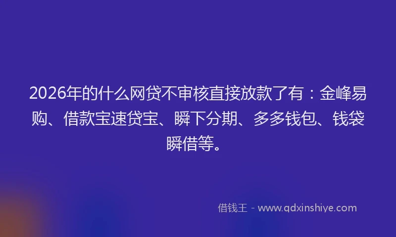 2026年的什么网贷不审核直接放款了有：金峰易购、借款宝速贷宝、瞬下分期、多多钱包、钱袋瞬借等。