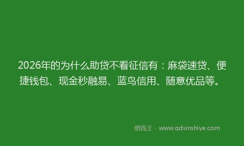2026年的为什么助贷不看征信有：麻袋速贷、便捷钱包、现金秒融易、蓝鸟信用、随意优品等。