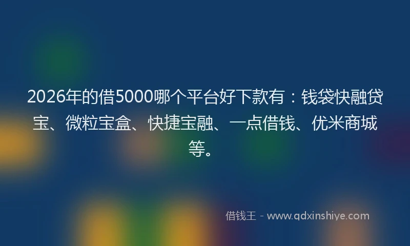 2026年的借5000哪个平台好下款有：钱袋快融贷宝、微粒宝盒、快捷宝融、一点借钱、优米商城等。