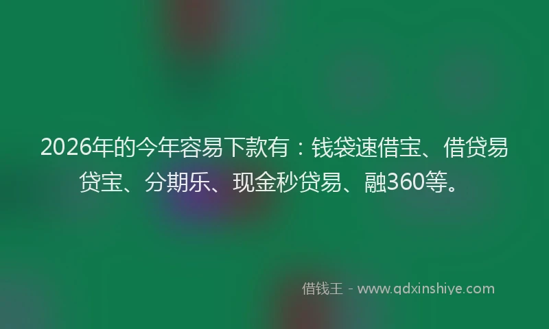 2026年的今年容易下款有:钱袋速借宝、借贷易贷宝、分期乐、现金秒贷易、融360等。