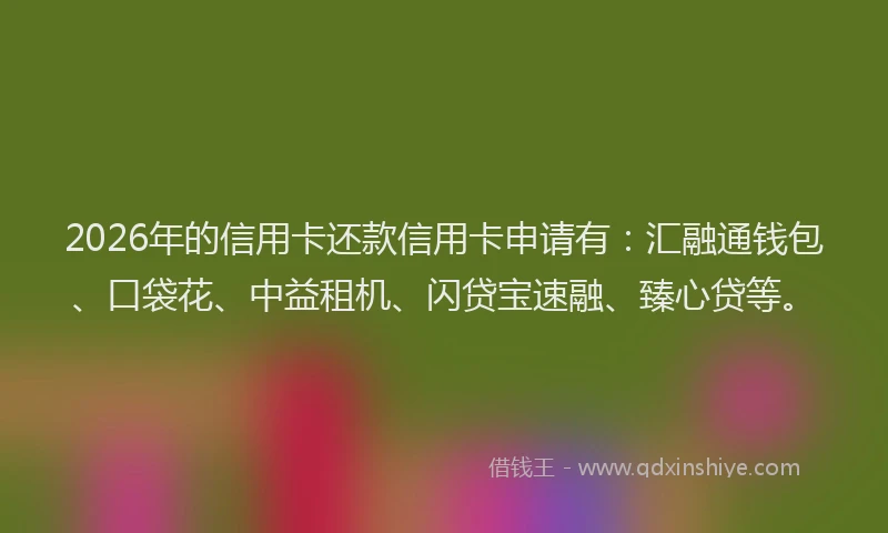 2026年的信用卡还款信用卡申请有：汇融通钱包、口袋花、中益租机、闪贷宝速融、臻心贷等。