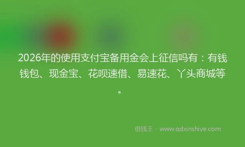 2026年的使用支付宝备用金会上征信吗有:有钱钱包、现金宝、花呗速借、易速花、丫头商城等。