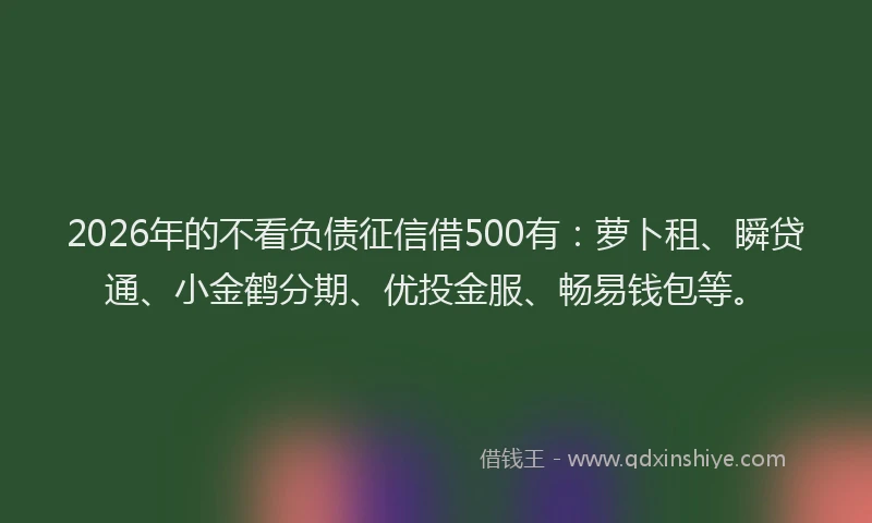 2026年的不看负债征信借500有:萝卜租、瞬贷通、小金鹤分期、优投金服、畅易钱包等。