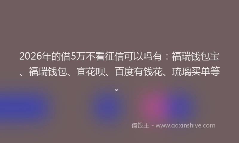 2026年的借5万不看征信可以吗有：福瑞钱包宝、福瑞钱包、宜花呗、百度有钱花、琉璃买单等。