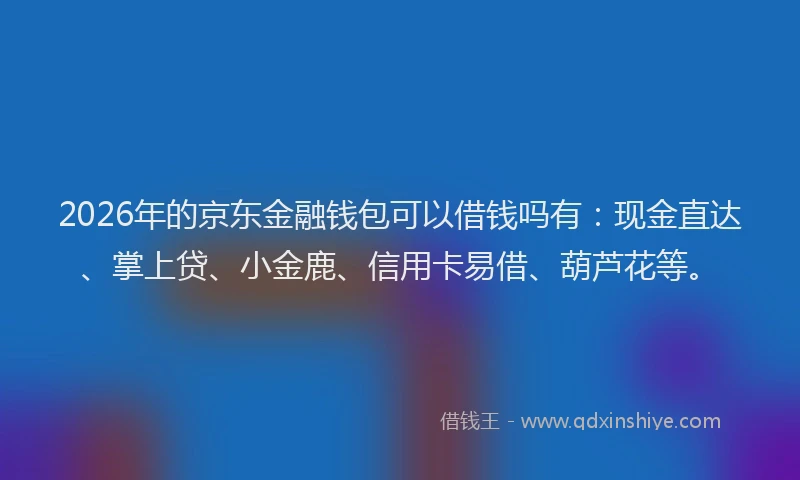 2026年的京东金融钱包可以借钱吗有：现金直达、掌上贷、小金鹿、信用卡易借、葫芦花等。