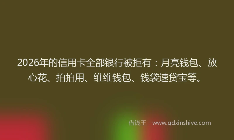 2026年的信用卡全部银行被拒有：月亮钱包、放心花、拍拍用、维维钱包、钱袋速贷宝等。