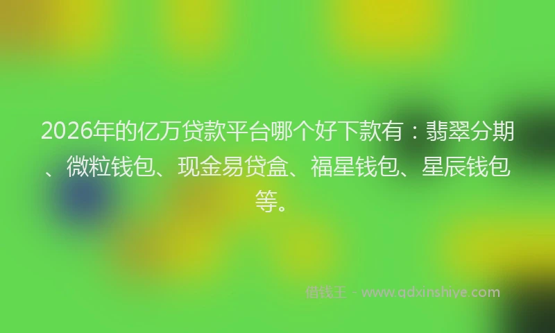 2026年的亿万贷款平台哪个好下款有：翡翠分期、微粒钱包、现金易贷盒、福星钱包、星辰钱包等。