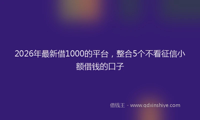 2026年最新借1000的平台，整合5个不看征信小额借钱的口子