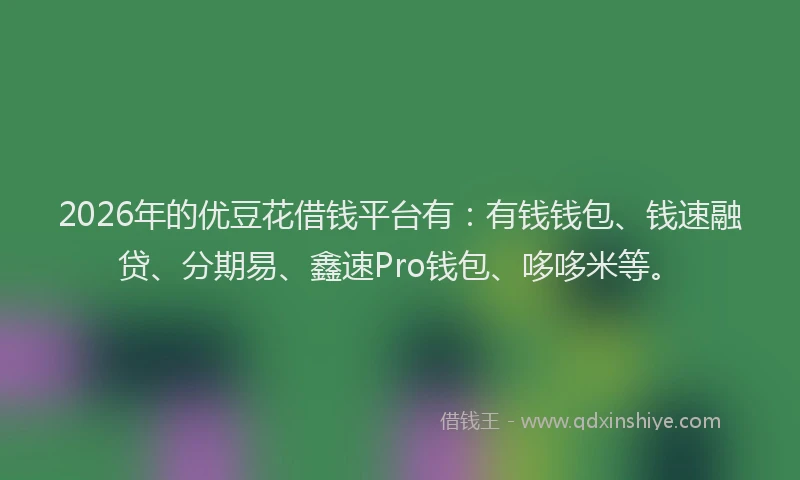 2026年的优豆花借钱平台有：有钱钱包、钱速融贷、分期易、鑫速Pro钱包、哆哆米等。