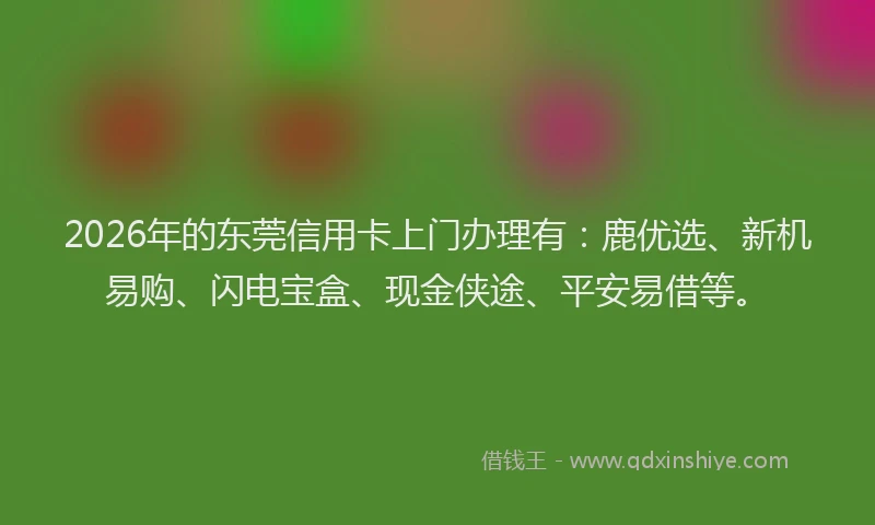 2026年的东莞信用卡上门办理有：鹿优选、新机易购、闪电宝盒、现金侠途、平安易借等。