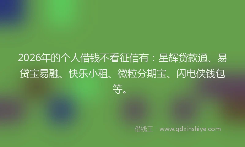2026年的个人借钱不看征信有:星辉贷款通、易贷宝易融、快乐小租、微粒分期宝、闪电侠钱包等。
