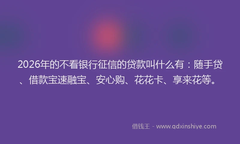 2026年的不看银行征信的贷款叫什么有：随手贷、借款宝速融宝、安心购、花花卡、享来花等。
