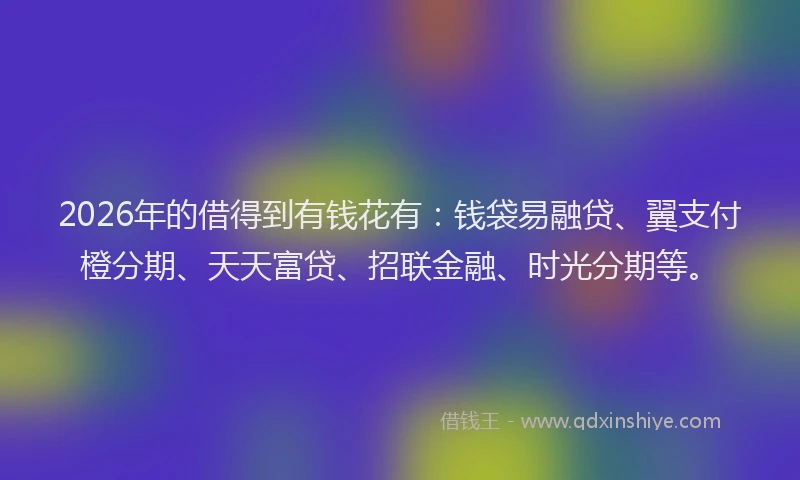 2026年的借得到有钱花有：钱袋易融贷、翼支付橙分期、天天富贷、招联金融、时光分期等。