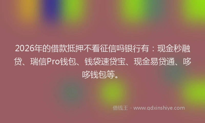 2026年的借款抵押不看征信吗银行有：现金秒融贷、瑞信Pro钱包、钱袋速贷宝、现金易贷通、哆哆钱包等。