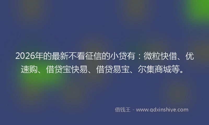 2026年的最新不看征信的小贷有：微粒快借、优速购、借贷宝快易、借贷易宝、尔集商城等。