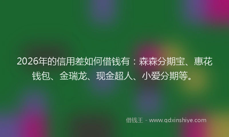2026年的信用差如何借钱有：森森分期宝、惠花钱包、金瑞龙、现金超人、小爱分期等。
