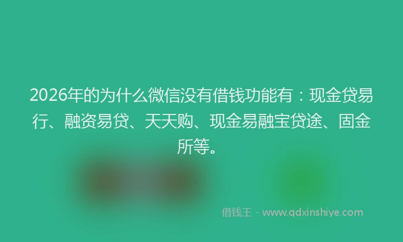 2026年的为什么微信没有借钱功能有:现金贷易行、融资易贷、天天购、现金易融宝贷途、固金所等。