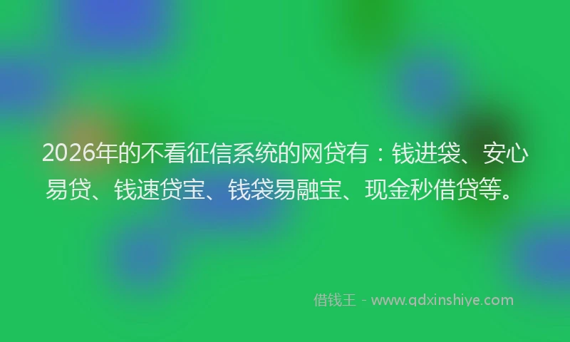 2026年的不看征信系统的网贷有：钱进袋、安心易贷、钱速贷宝、钱袋易融宝、现金秒借贷等。