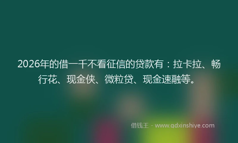 2026年的借一千不看征信的贷款有：拉卡拉、畅行花、现金侠、微粒贷、现金速融等。