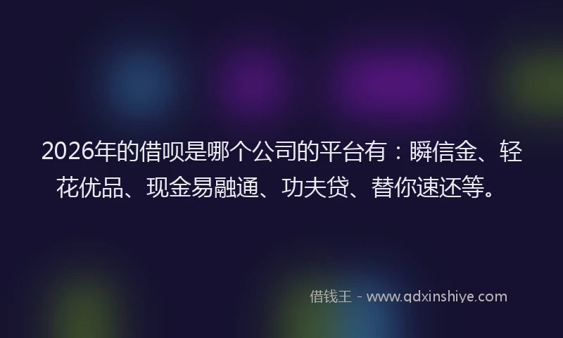 2026年的借呗是哪个公司的平台有：瞬信金、轻花优品、现金易融通、功夫贷、替你速还等。