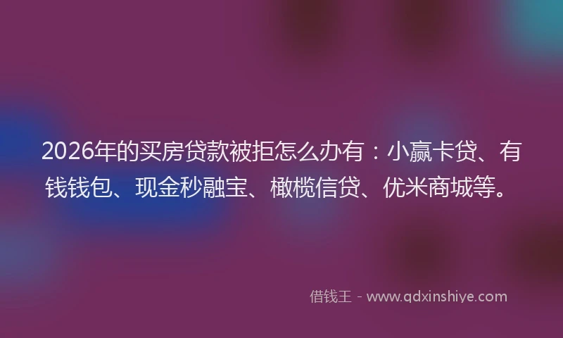 2026年的买房贷款被拒怎么办有：小赢卡贷、有钱钱包、现金秒融宝、橄榄信贷、优米商城等。