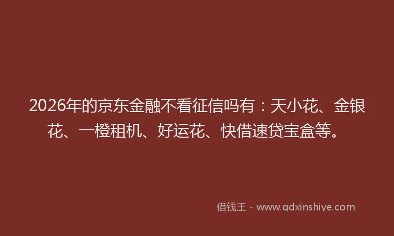 2026年的京东金融不看征信吗有：天小花、金银花、一橙租机、好运花、快借速贷宝盒等。