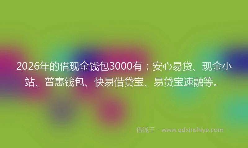 2026年的借现金钱包3000有:安心易贷、现金小站、普惠钱包、快易借贷宝、易贷宝速融等。