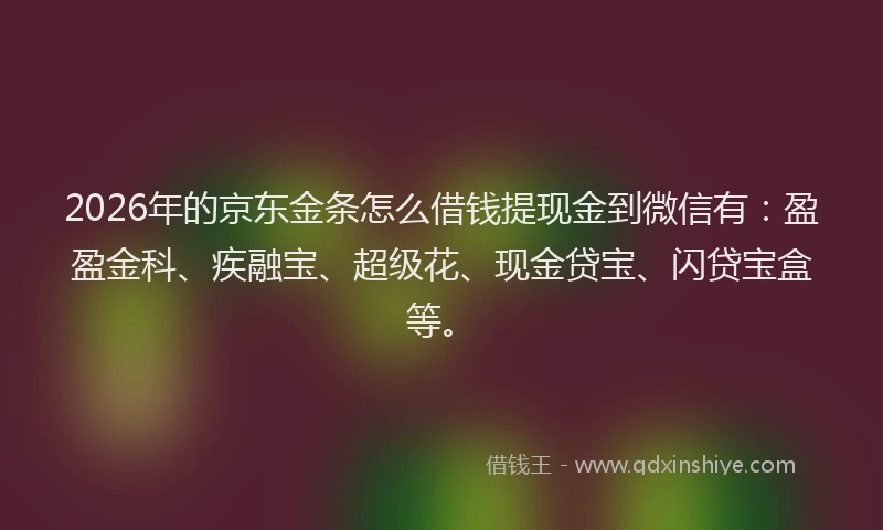 2026年的京东金条怎么借钱提现金到微信有：盈盈金科、疾融宝、超级花、现金贷宝、闪贷宝盒等。