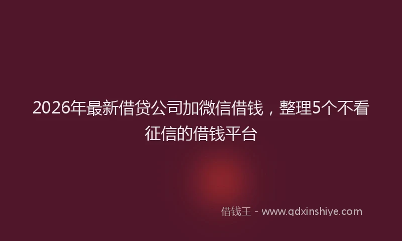 2026年最新借贷公司加微信借钱,整理5个不看征信的借钱平台