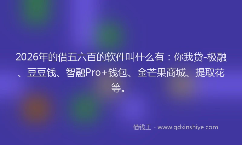 2026年的借五六百的软件叫什么有：你我贷-极融、豆豆钱、智融Pro+钱包、金芒果商城、提取花等。