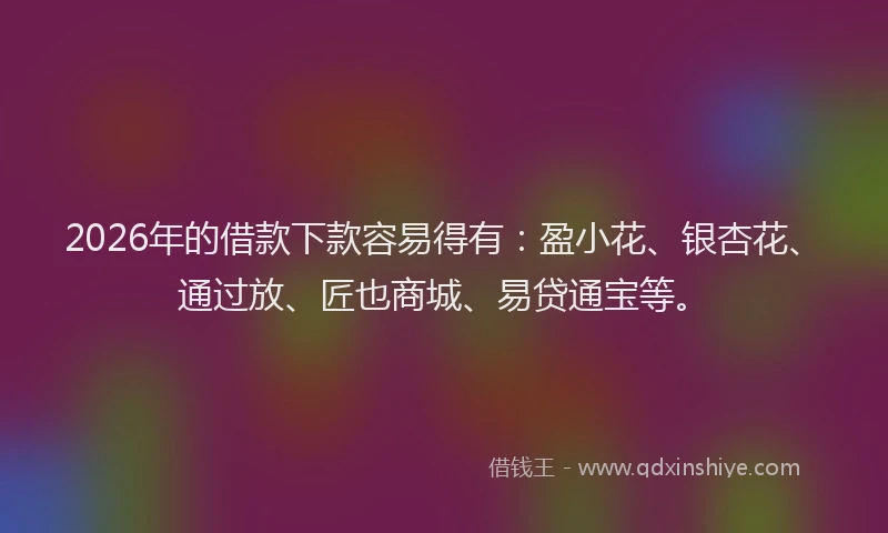 2026年的借款下款容易得有：盈小花、银杏花、通过放、匠也商城、易贷通宝等。