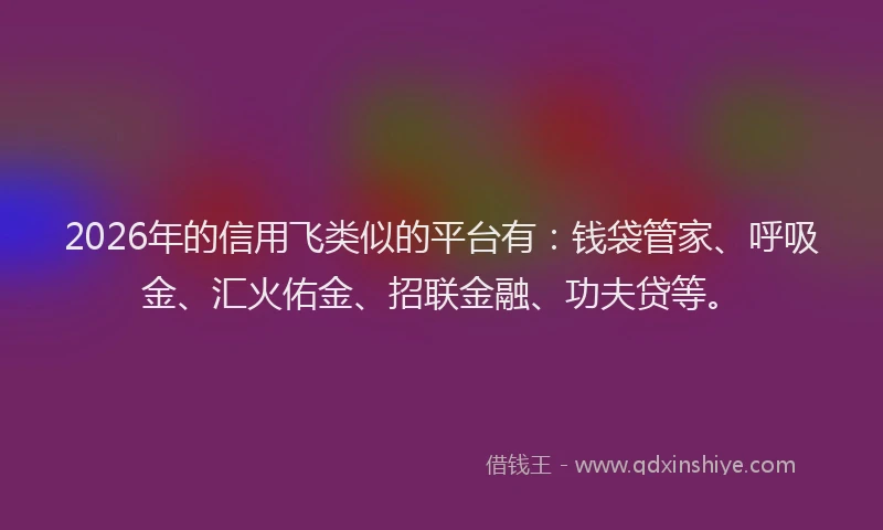 2026年的信用飞类似的平台有：钱袋管家、呼吸金、汇火佑金、招联金融、功夫贷等。