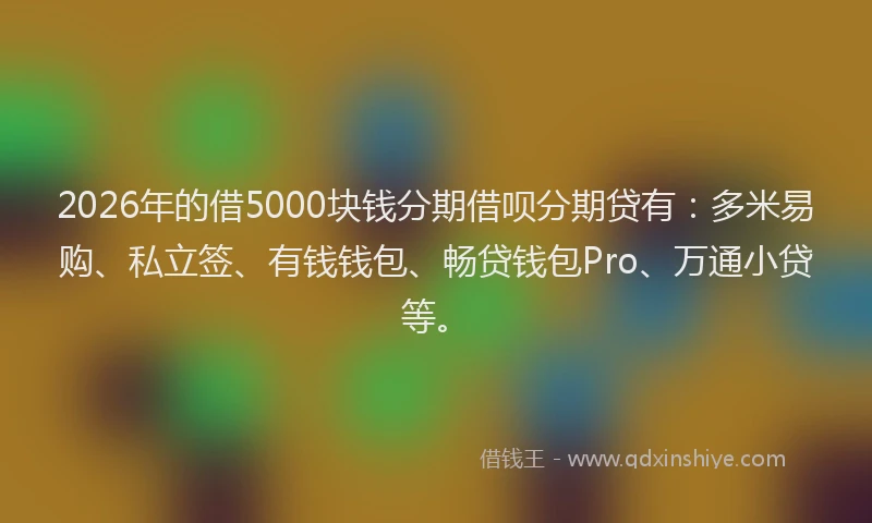 2026年的借5000块钱分期借呗分期贷有：多米易购、私立签、有钱钱包、畅贷钱包Pro、万通小贷等。