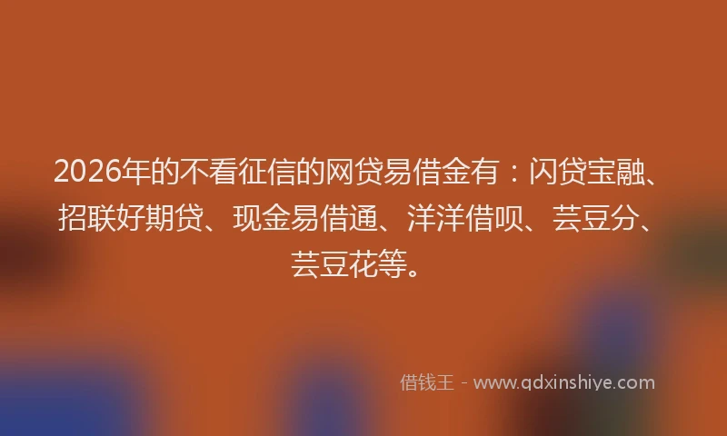 2026年的不看征信的网贷易借金有:闪贷宝融、招联好期贷、现金易借通、洋洋借呗、芸豆分、芸豆花等。