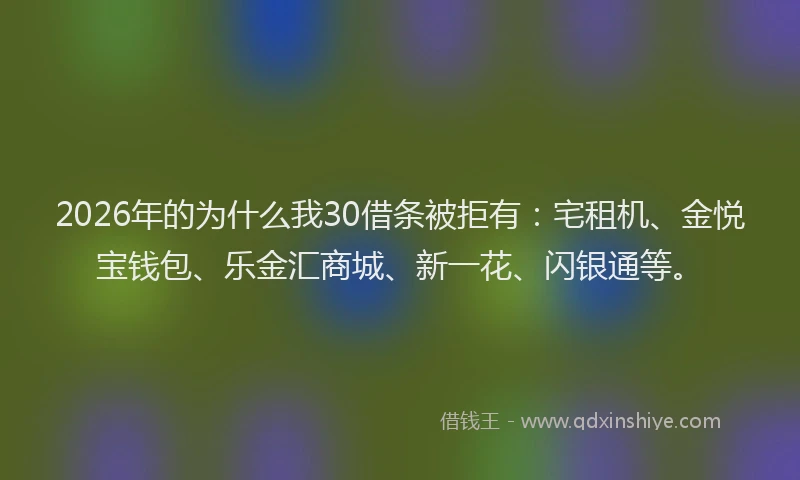 2026年的为什么我30借条被拒有：宅租机、金悦宝钱包、乐金汇商城、新一花、闪银通等。