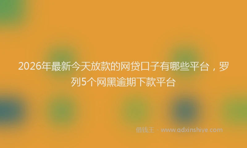2026年最新今天放款的网贷口子有哪些平台，罗列5个网黑逾期下款平台