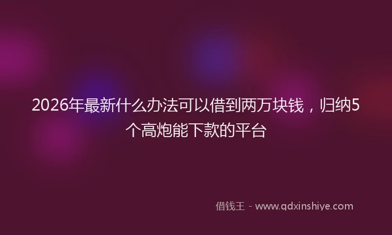 2026年最新什么办法可以借到两万块钱，归纳5个高炮能下款的平台